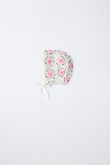 Zara CROCHET FLOWER BONNET - Ecru - Image 0