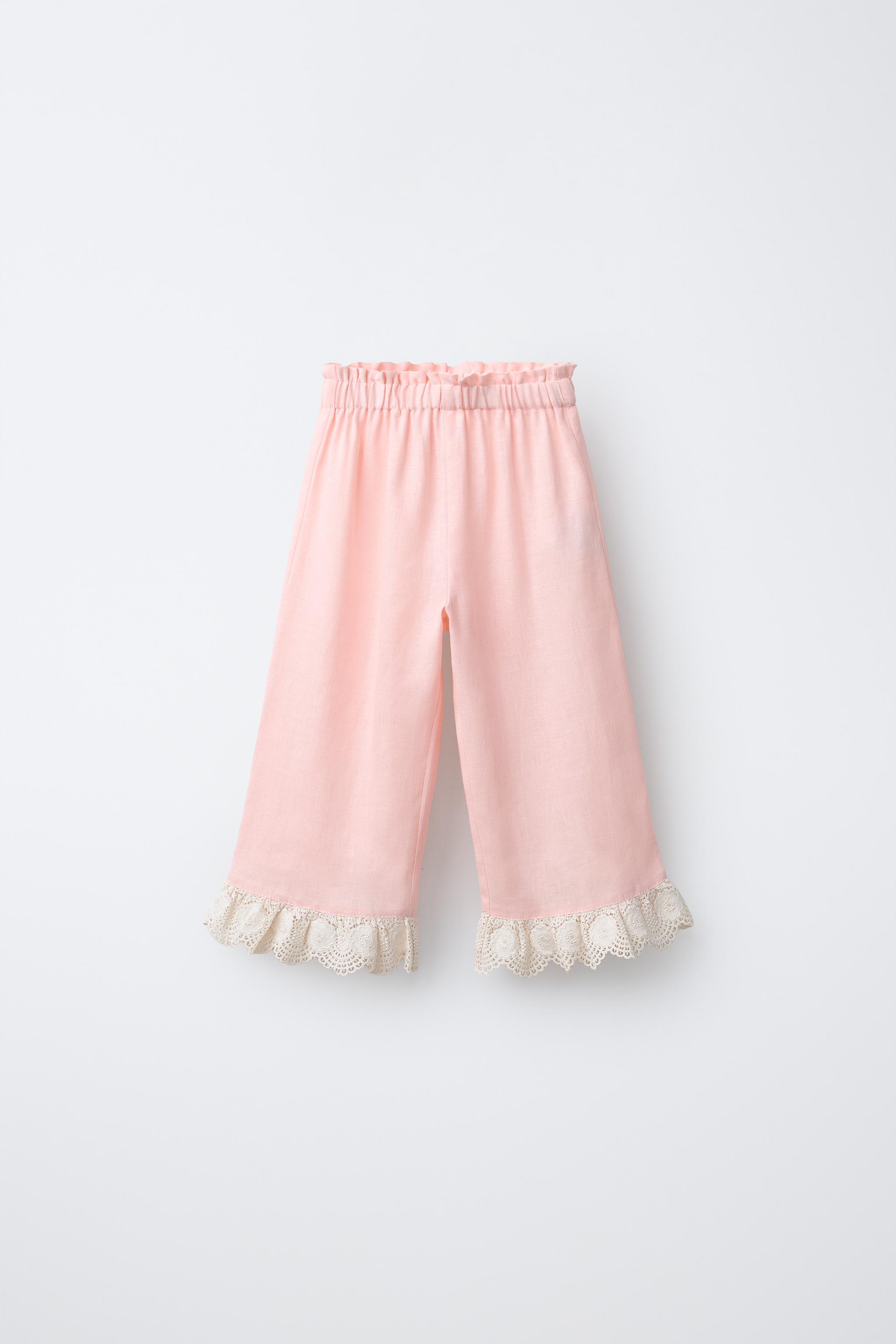 100% LINEN LACE TRIM PANTS