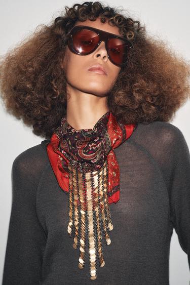 FOULARD IMPRIMÉ AVEC SOIE - Rouge de Zara