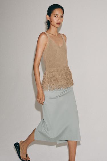 FRINGED KNIT TOP - Straw by Zara