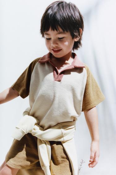 COLOURBLOCK TERRY POLO AND BERMUDA SHORTS SET - Olive green by Zara