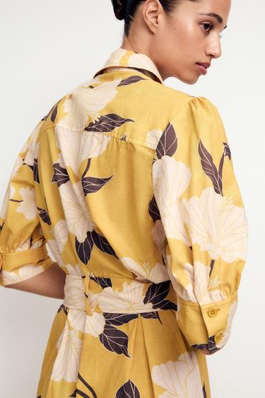 Zara ZW COLLECTION PRINTED SHIRT DRESS - Yellow