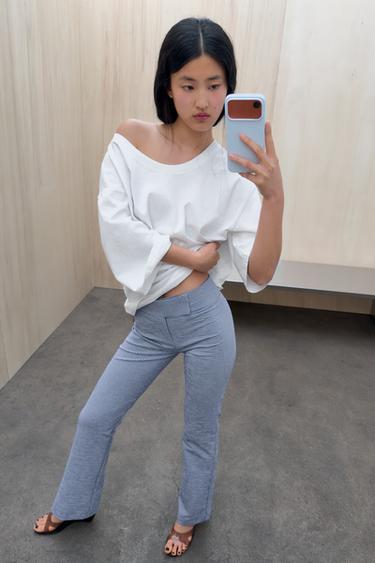 FLARE GINGHAM TROUSERS - Navy / White by Zara - Image 4