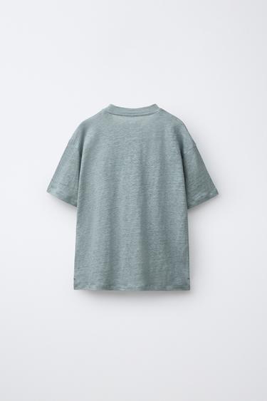 T-SHIRT 100 % LIN - Bleu de Zara - Image 1