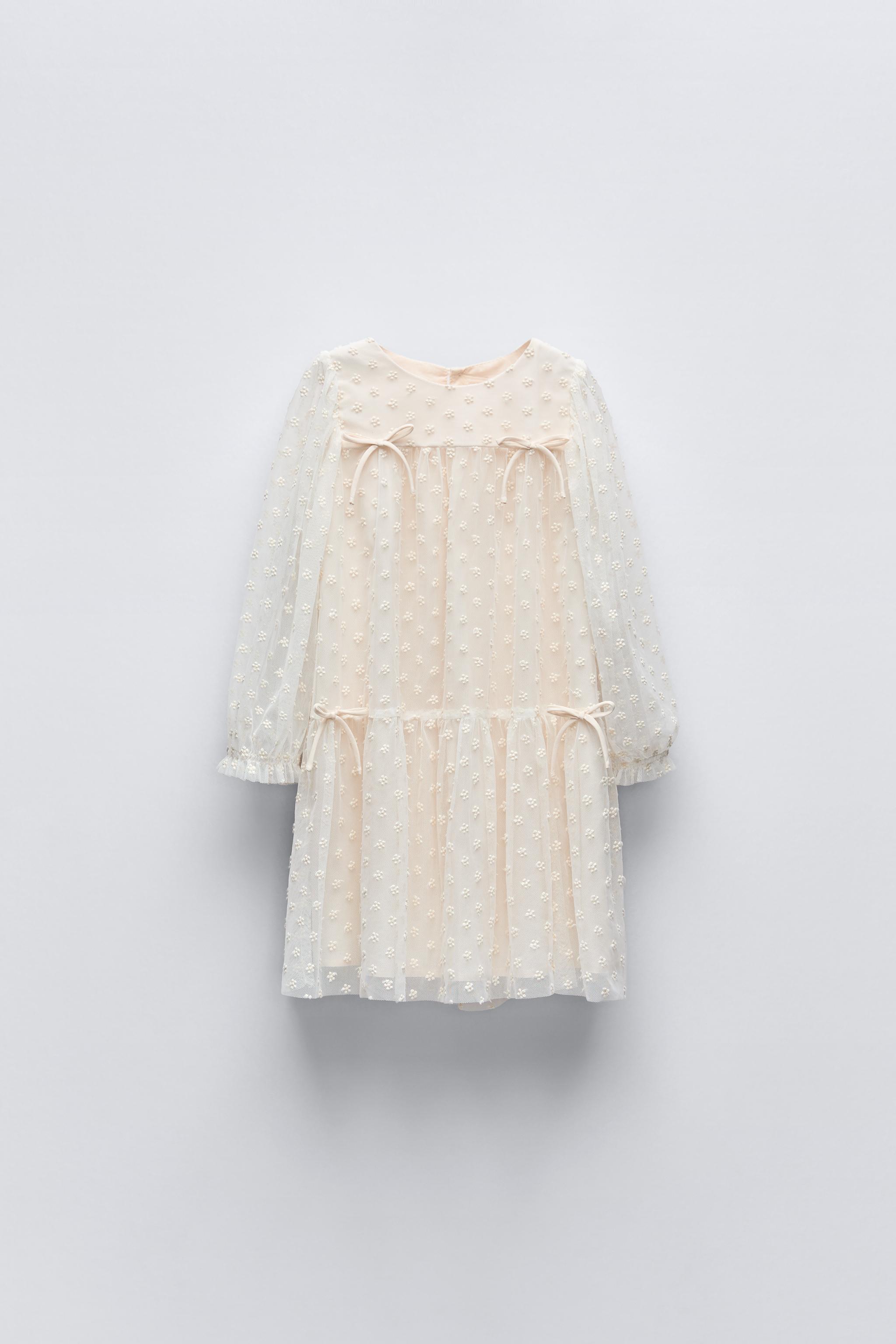 EMBROIDERED TULLE DRESS - Ecru | ZARA United States