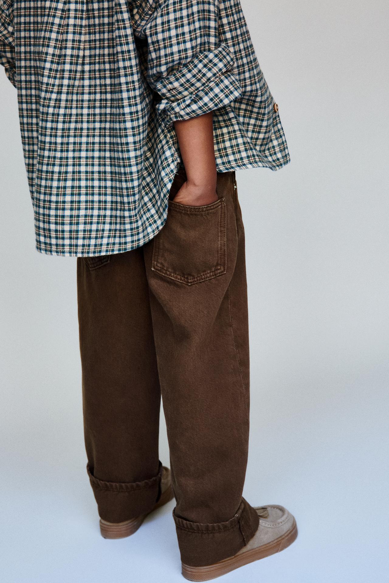 TWILL PANTS WITH CUFFED HEM — Brown