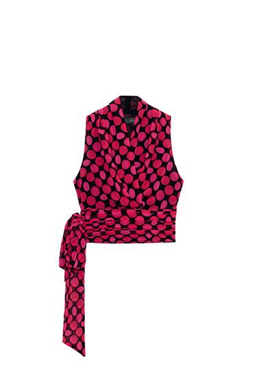 POLKA DOT TOP WITH BOW - Black / Fuchsia by Zara