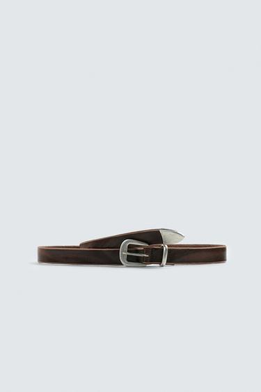 LEATHER BELT WITH METAL TOECAP - Brown by Zara