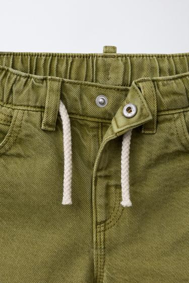 SHORT EN SERGÉ À POCHE À CARREAUX - Kaki de Zara - Image 2