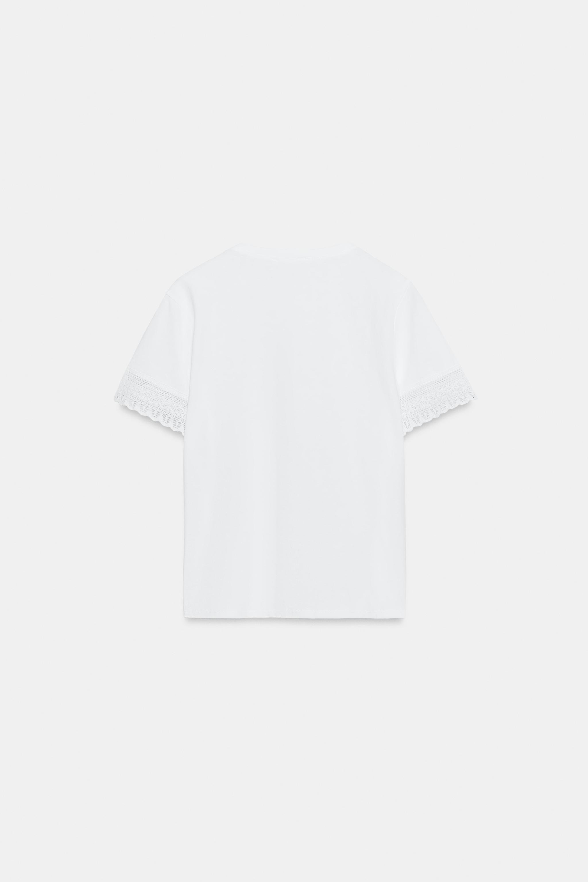 Женские футболки Zara TRIMMED SHORT SLEEVE T-SHIRT — фото 6