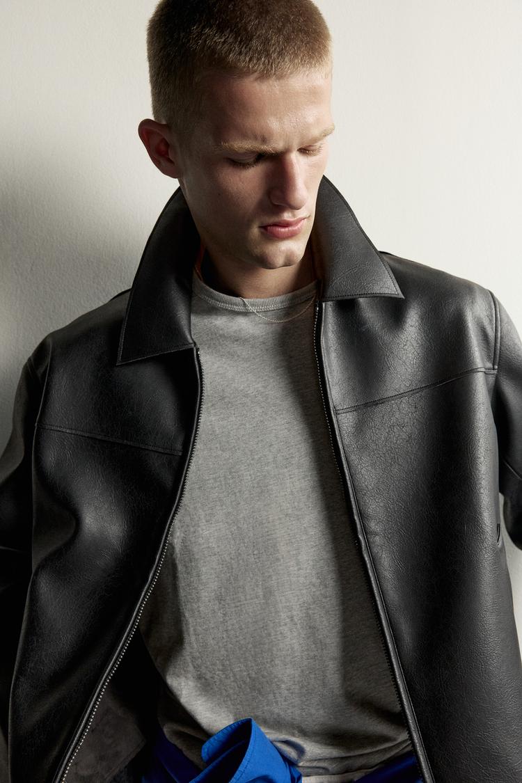 Chaqueta de efecto cuero de ajuste regular 5