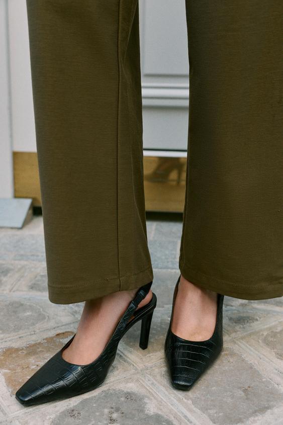 Женские туфли Zara Textured Slingback Heels, цвет: Чёрный