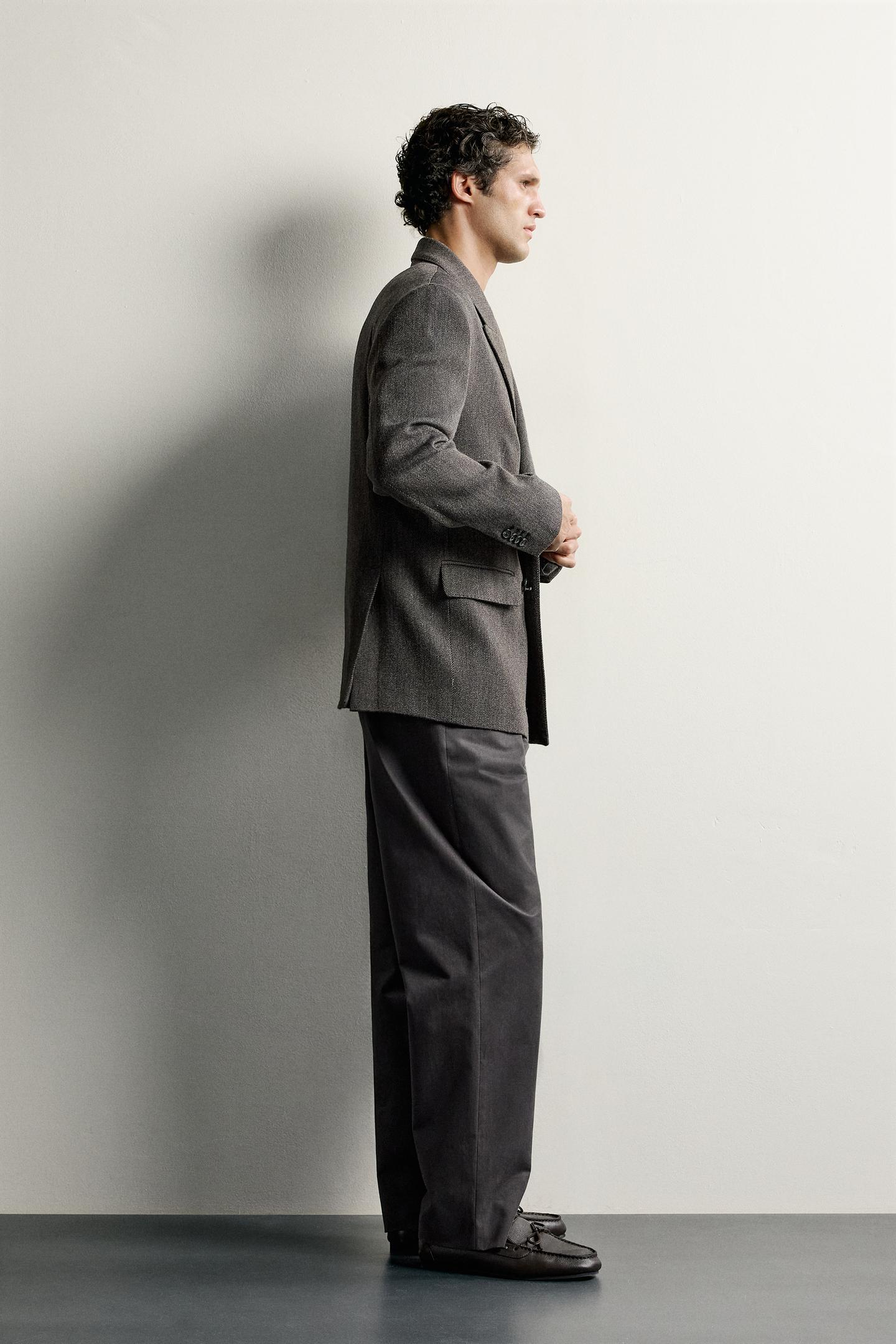 Мужской пиджак Zara Wool-Blend Double-Breasted Blazer, цвет: Коричневый — фото 4