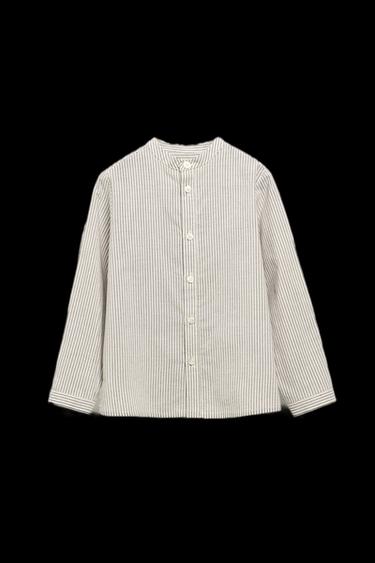 6-10 JAHRE/ GESTREIFTES HEMD MIT STEHKRAGEN – LIMITED EDITION - Braun/ Weiss von Zara