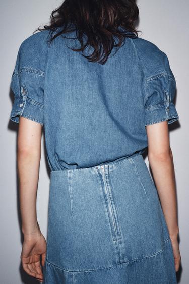 ZW COLLECTION DENIM SHIRT WITH TIE - Mid-blue by Zara - Image 2