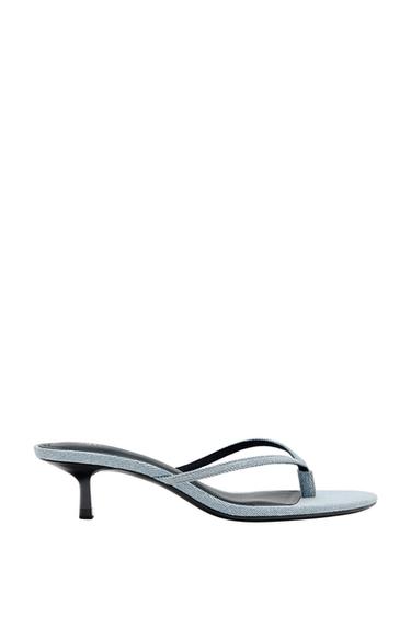 DENIM KITTEN-HEEL SANDALS - Blueish Green by Zara