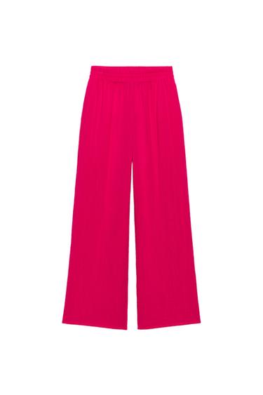QUẦN ỐNG RỘNG CẠP CHUN - Màu hồng hoa đăng từ Zara