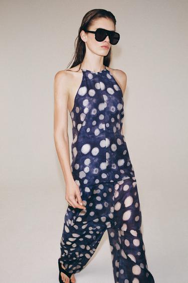 Zara ZW COLLECTION 波點印花上衣 - 藍色