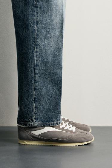 LEATHER RETRO TRAINERS - Light khaki by Zara - Image 0