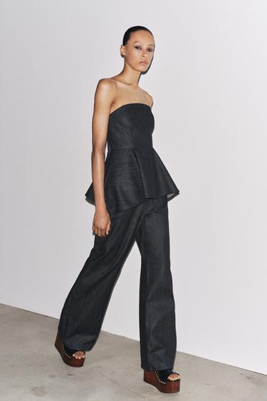 Zara ZW COLLECTION DENIM STRAPLESS TOP - Blue