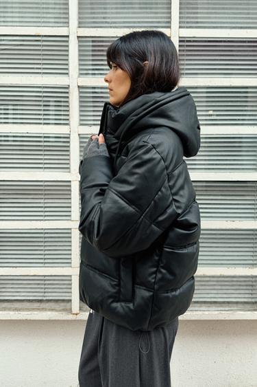СТЕГАНЫЙ АНОРАК ИЗ ИСКУССТВЕННОЙ КОЖИ WATER REPELLENT WINDPROOF — ЧЕРНЫЙ от Zara