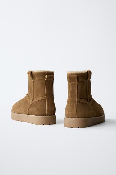 LEATHER ANKLE BOOTS WITH FAUX SHEARLING - Brown by Zara - Image 4