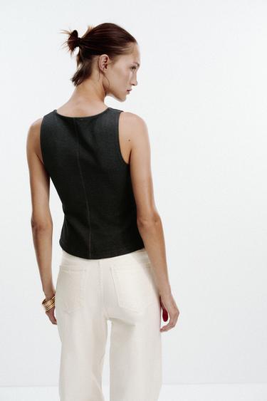 TOP GILET BOUTONS - Noir de Zara - Image 4