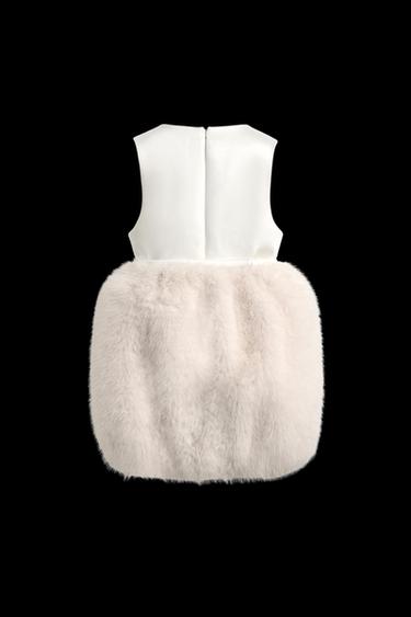 MINIKLEID MIT MATERIALKOMBINATION IN FELLOPTIK HARRY LAMBERT FOR ZARA X DISNEY - Cremefarben von Zara
