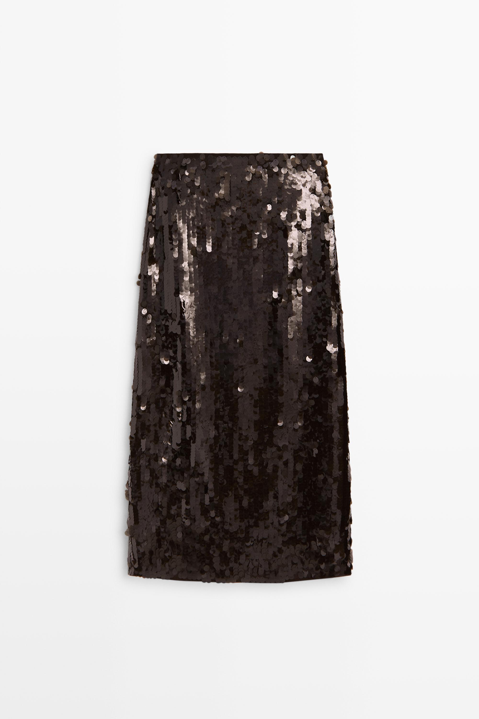Jupe midi droite à paillettes