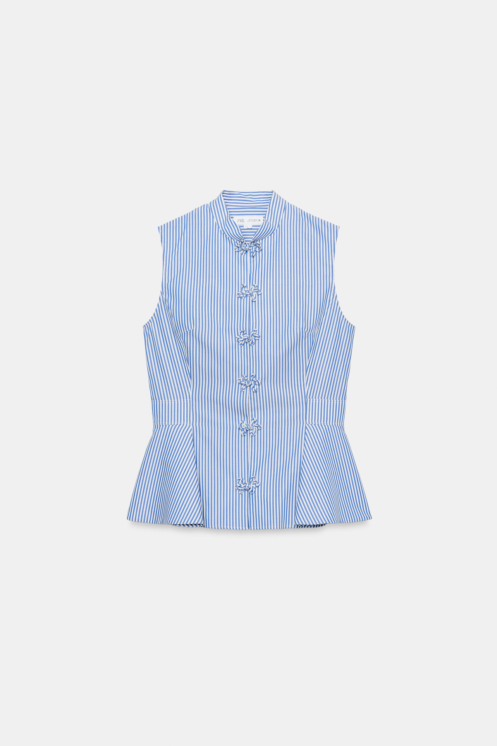 Женские рубашки Zara STRIPED PEPLUM SHIRT — фото 7