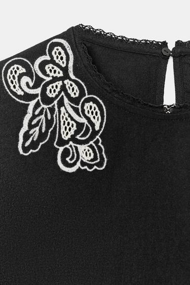 PUFF SLEEVE EMBROIDERED BLOUSE - Black by Zara - Image 9