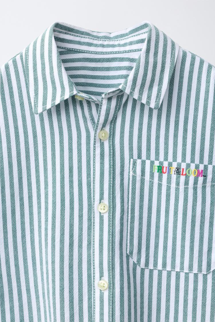 Camisa rayas texto bordado fruit of the loom