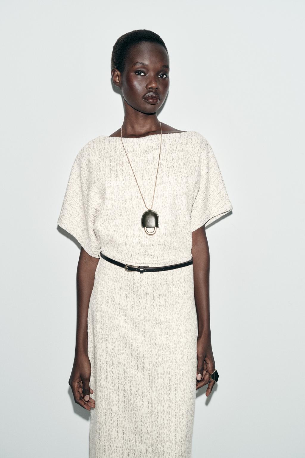 TEXTURED BELTED MIDI DRESS - image 2