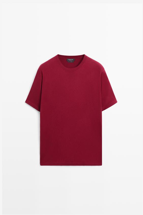 Zara 100% cotton short sleeve round neck T-shirt - Dark red - Image 0