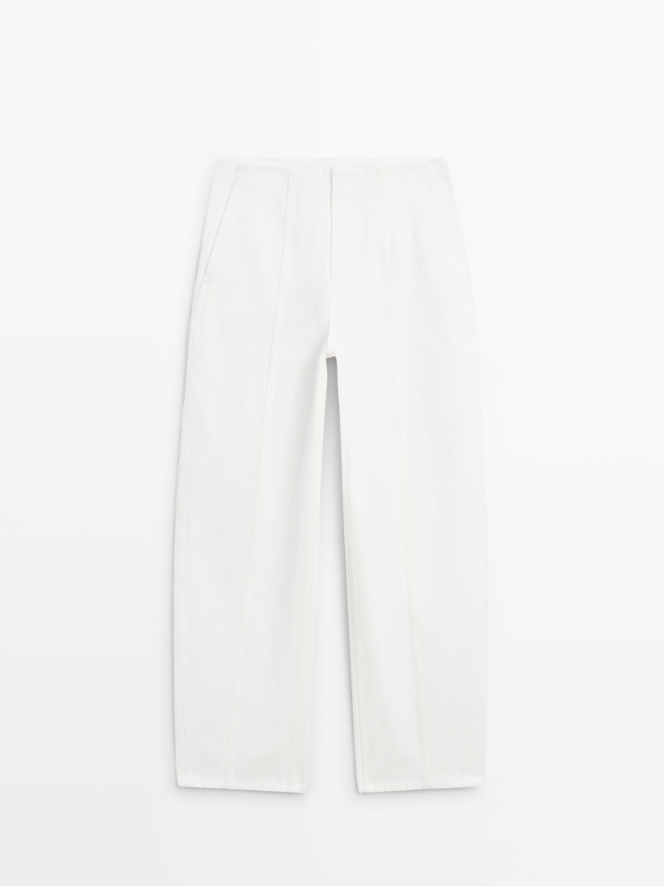 Barrel fit jeans with seam details — Oyster-white