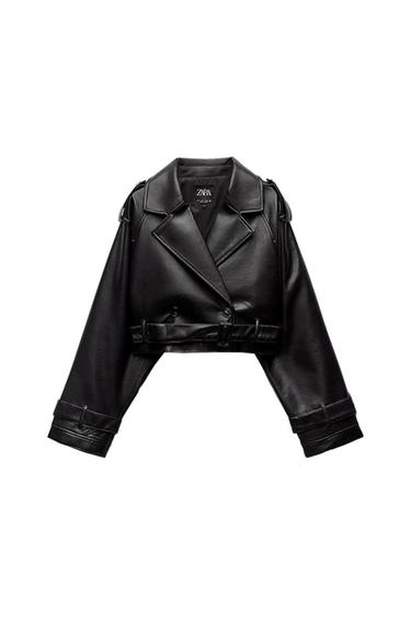SHORT OVERSIZE LEATHER EFFECT TRENCH COAT