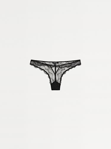 Tanga encaje detalle mesh - Negro de Zara
