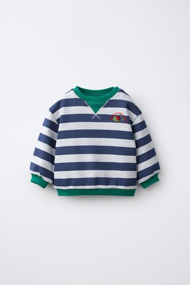 GESTREIFTES SWEATSHIRT MIT KONTRASTPASPeln – FRUIT OF THE LOOM™ - Grau / Blau von Zara