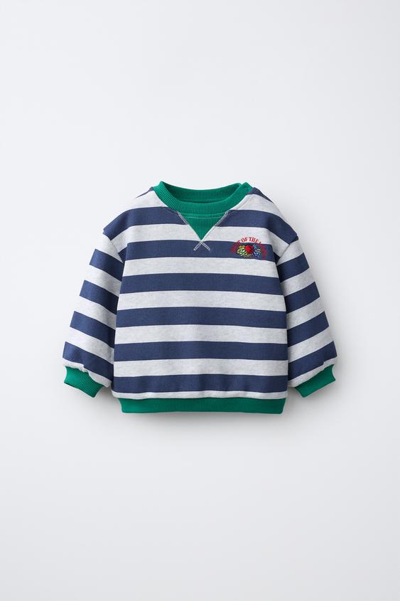 SUDADERA RAYAS VIVOS CONTRASTE FRUIT OF THE LOOM™ - Gris / Azul de Zara - Imagen 0