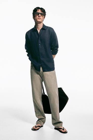 Zara Slim fit 100% linen shirt - Navy blue