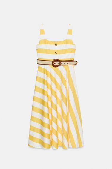 VESTIDO MIDI RAYAS CINTURÓN - Estampado de Zara