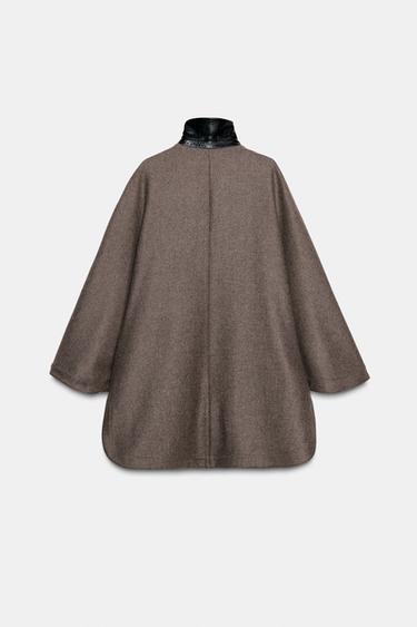 MANTEAU CAPE AVEC LAINE COL CONTRASTE - Vison foncé de Zara - Image 2