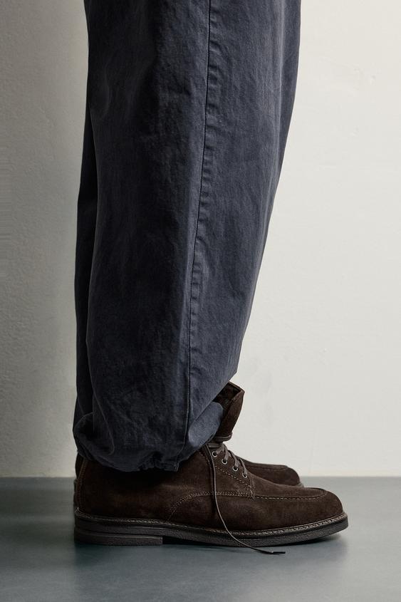 LEATHER LACE-UP BOOTS - Brown by Zara - Image 0