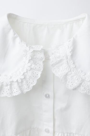 EMBROIDERED POPLIN PETER PAN COLLAR DRESS - White by Zara - Image 2