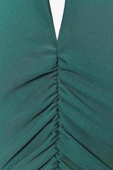 GATHERED HALTERNECK MAXI DRESS - Duck green by Zara - Image 8