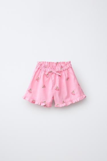 SHORT À RAYURES ET FLEURS BRODÉES - Rose de Zara - Image 0