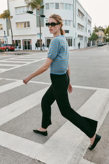 100% WOOL STRIPED SHORT SLEEVE JUMPER - Grey / Blue by Zara - Image 3