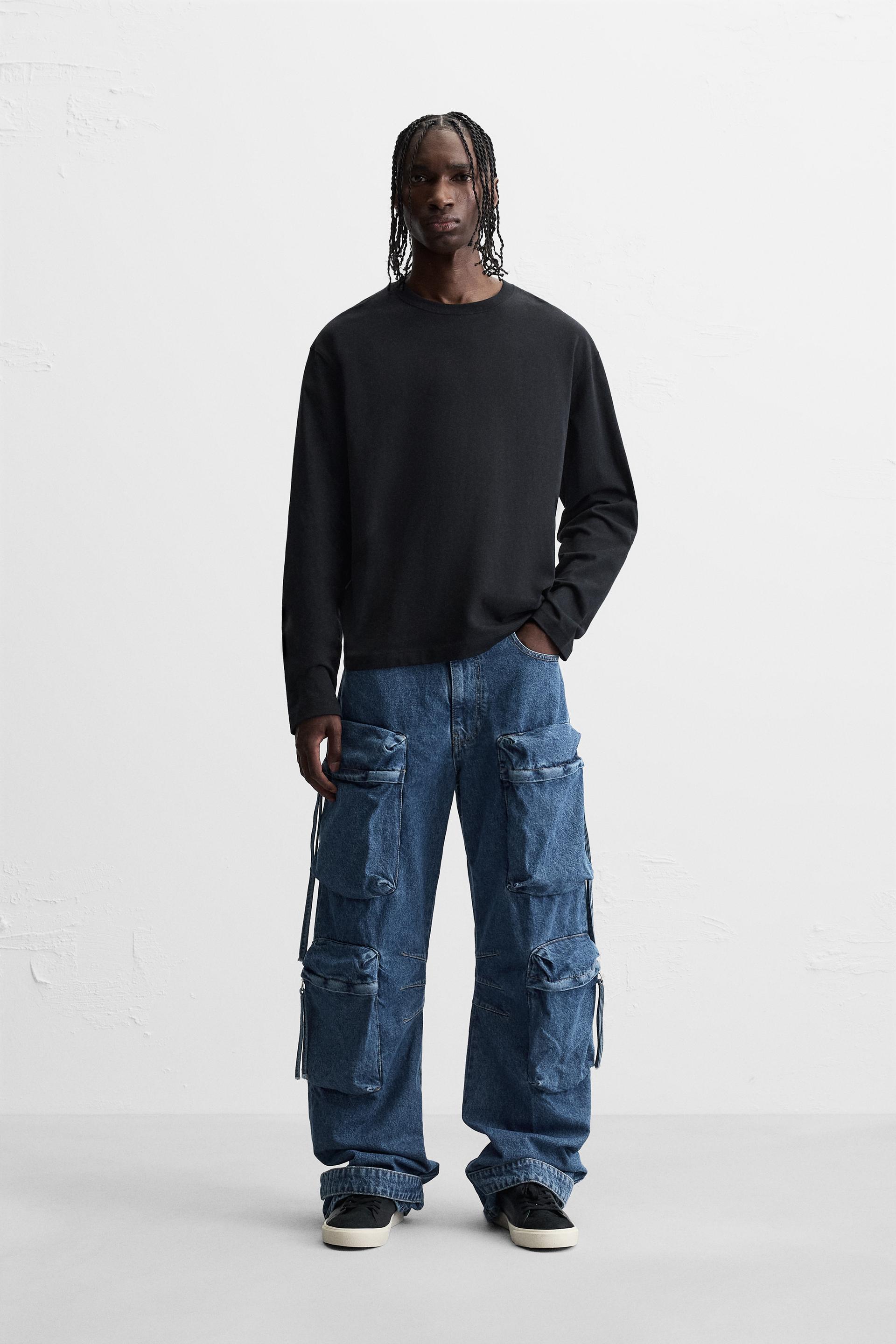 PANTALON CARGO EN DENIM AVEC POCHES - Bleu | ZARA France