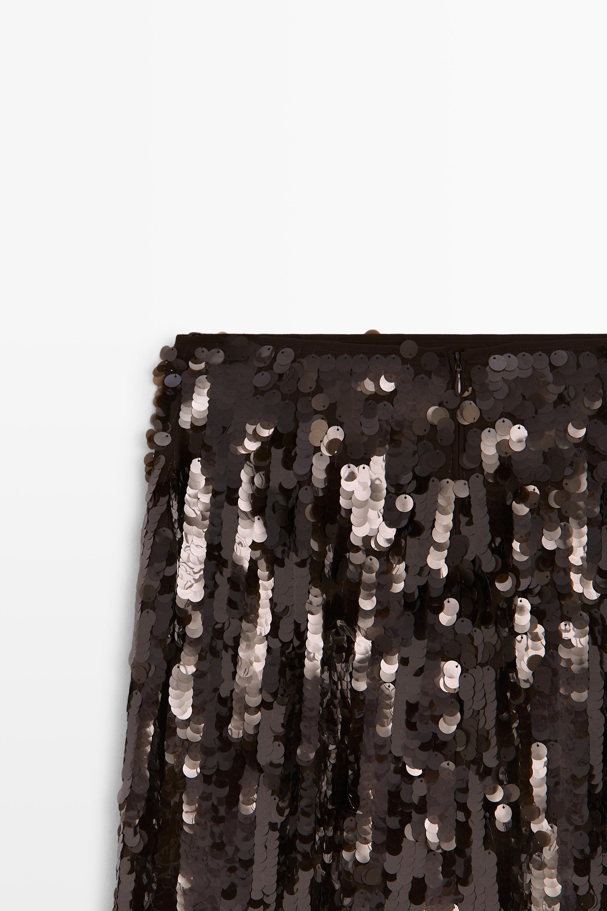 Jupe midi droite à paillettes