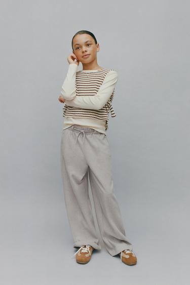 HERRINGBONE WIDE-LEG TROUSERS - Taupe grey by Zara